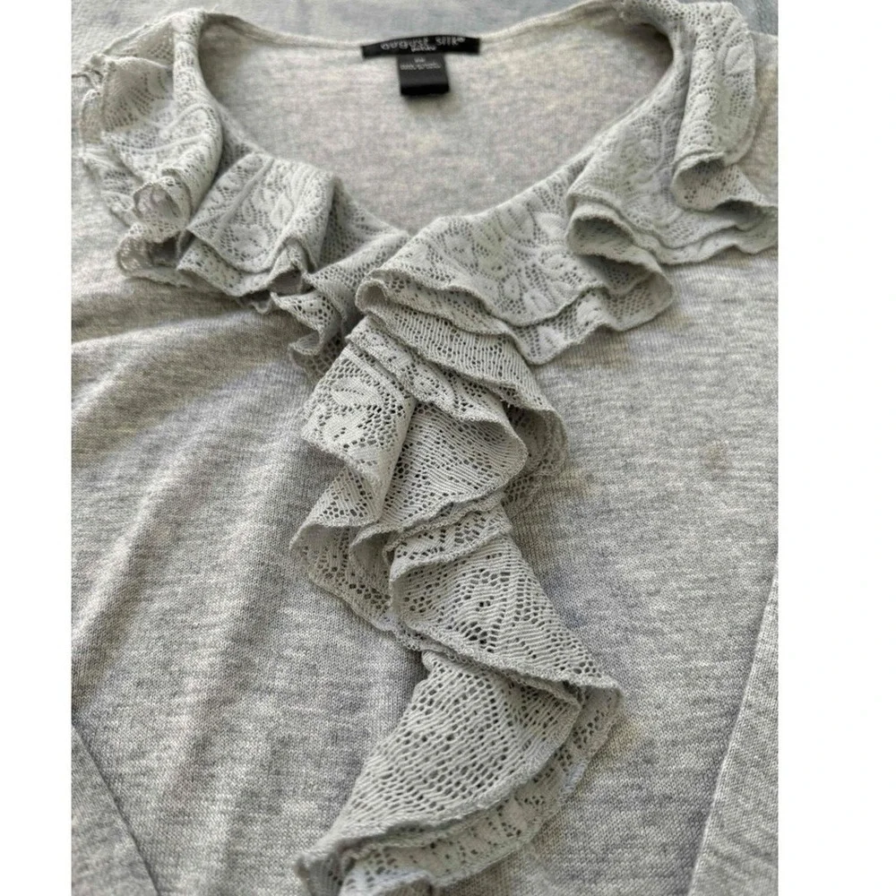 August Silk Sweater Women's Petite M Grey Long Sleeve Ruffle Professional Office